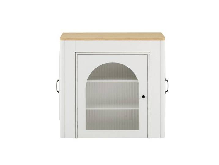 Îlot de Cuisine Extensible Naturel et Blanc 83x39.6x77cm - Plateau Amovible Multiprises Roulettes - Buffet Bar Vaisselier