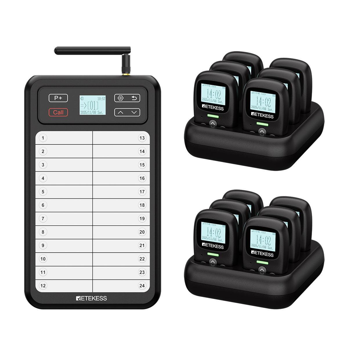 Retekess TD037 Restaurant Pager System, Küchenrufsystem, 800m Reichweite, 48 Stunden Dauerbetrieb, Schutzart IP54, 7 Alarmmodi, für Sternerestaurants