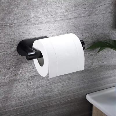 Inspired Finds Adhesive Space Saver Paper Towel Holder And Toilet Roll Rack cylinder Black