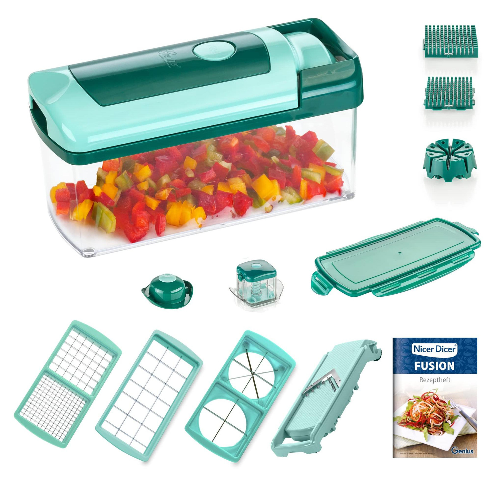 Genius Nicer Dicer Fusion 13-delig multifunctionele snijmachine smaragdgroen