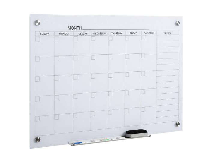 Vinsetto Kalendertafel Glasplatte mit 4 Glasclip Planungstafel Zeitplan Weiß, Kunststoff, 60x0.2x90 cm, Bilder & Rahmen, Pinnwände & Magnettafeln