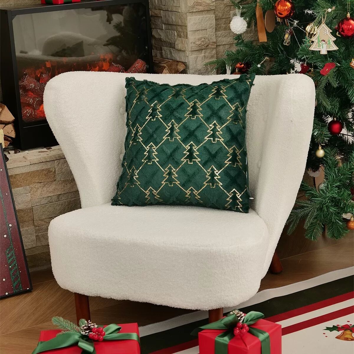 INF Housse de coussin de Noël festive - Étui de coussin doux et moelleux pour les fêtes Vert