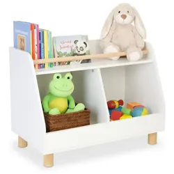 Relaxdays Kinderregal niedrig für Spielzeug Weiß,Hellbraun