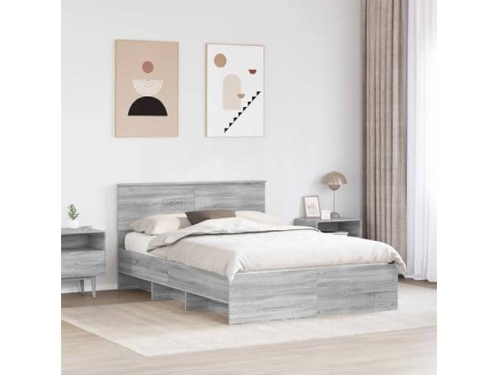 SKTQYQO Bettgestell mit Kopfteil, Sonoma-Grau, 150 x 200 cm Robustes Holzdesign, modernes Design, integriertes Kopfteil für Doppelzimmer
