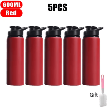 Inspire Picks 600ml Stainless Steel Sports Water Bottle Leak Proof Durable Outdoor Flask red 5pcs