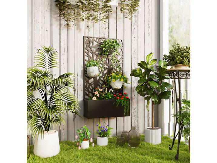 Outsunny Jardinière Surélevée Métal Noir Montage Mural 61x23x113 cm