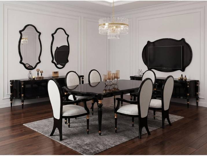 JVmoebel Esszimmer-Set Esszimmer set Esstisch 6x Stühle Wohnwand Sideboard Spiegel, (12-St., 1x Tisch, 6x Stühle, 1x TV-Sideboard, 1x Sideboard, 2x Spiegel)
