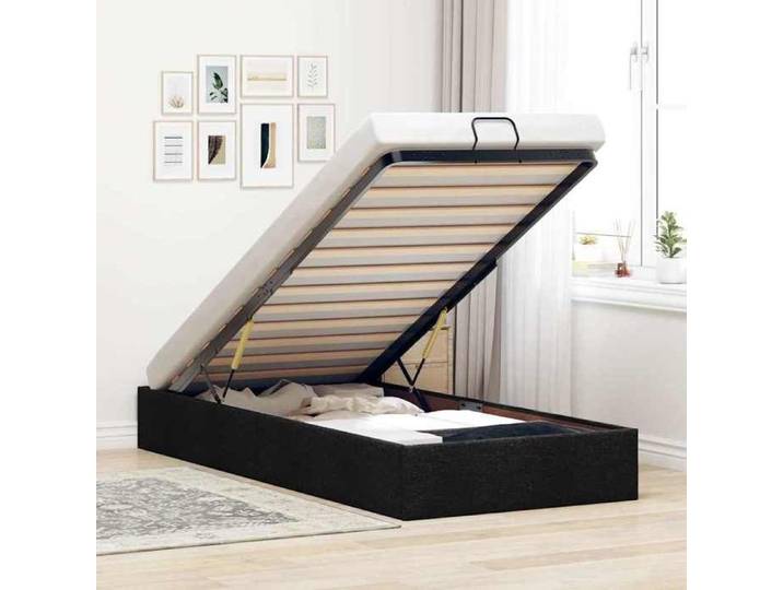 Structure de lit ottoman - UU - 90x200 cm - Noir - Tissu polyester - Rangement sous le lit