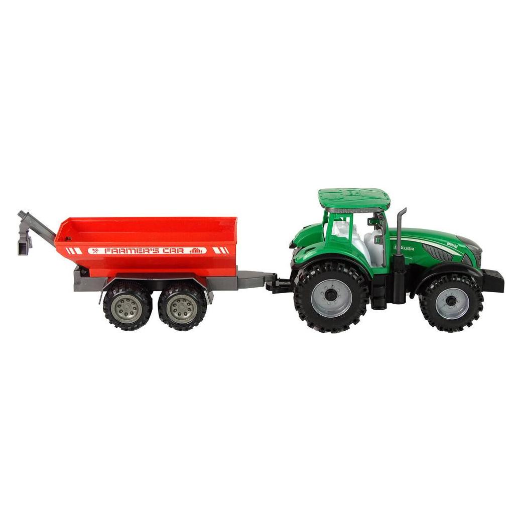 Lean Toys Grüner Traktor mit rotem Anhänger-Fraktalantrieb (37177179)