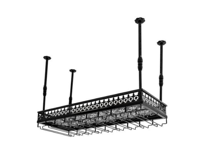Failjierue Deckenweinregal mit Glashalter für Bar, Küche, Café, Restaurant Weinflaschenhalter aus Metall, verstellbar, mit Kelchregal für Restaurant, Bar, Küche(60x35cm)