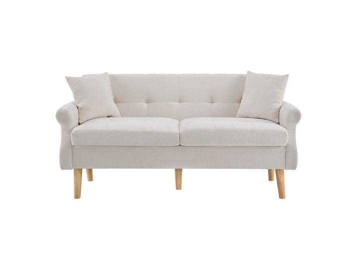 Komhtom Doppelsofa in Beige Chenille-Stoff mit dicken Kissen, Holz, Mode, 74x77x162 cm, Wohnzimmer, Sofas & Couches, Sofas, 2-Sitzer Sofas