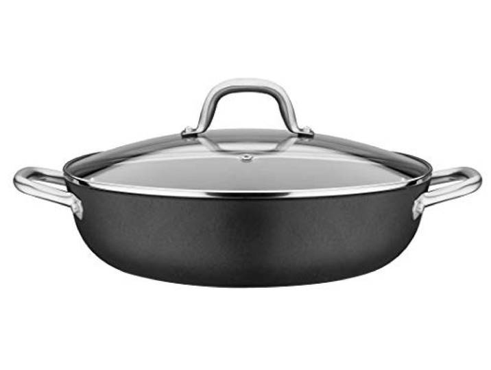 GSW Robusta 716499 Poêle de service en fonte et acier inoxydable avec couvercle en verre Noir 30 cm