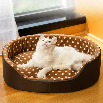 Uplift Essentials Plush Polka Dot Cat Bed With Support Walls And Padded Cushion brown l