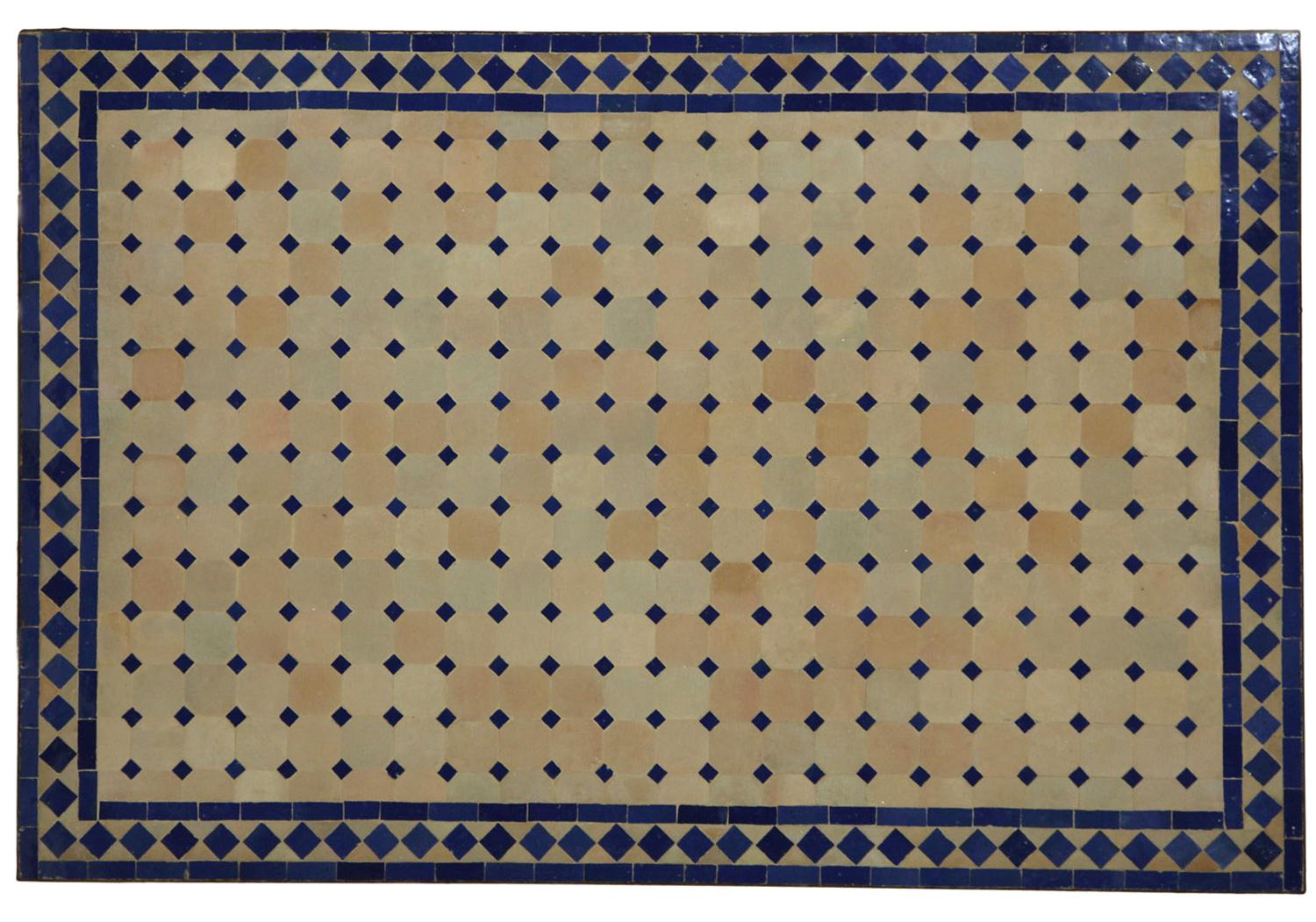 Handgefertigter Gartentisch Rechteckig 120x80 cm, Zellige-Mosaikplatte, Schmiedeeisen-Gestell