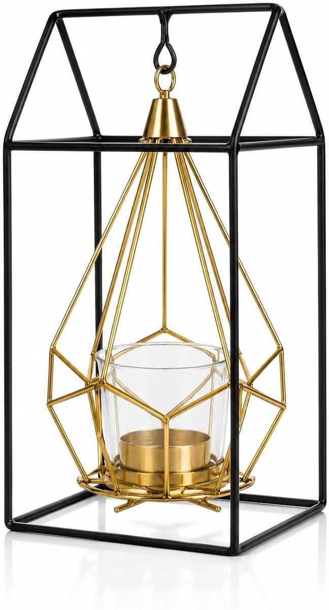 Moderne metalen theelichthouder in zwart en goud voor decoratie in de woonkamer of badkamer