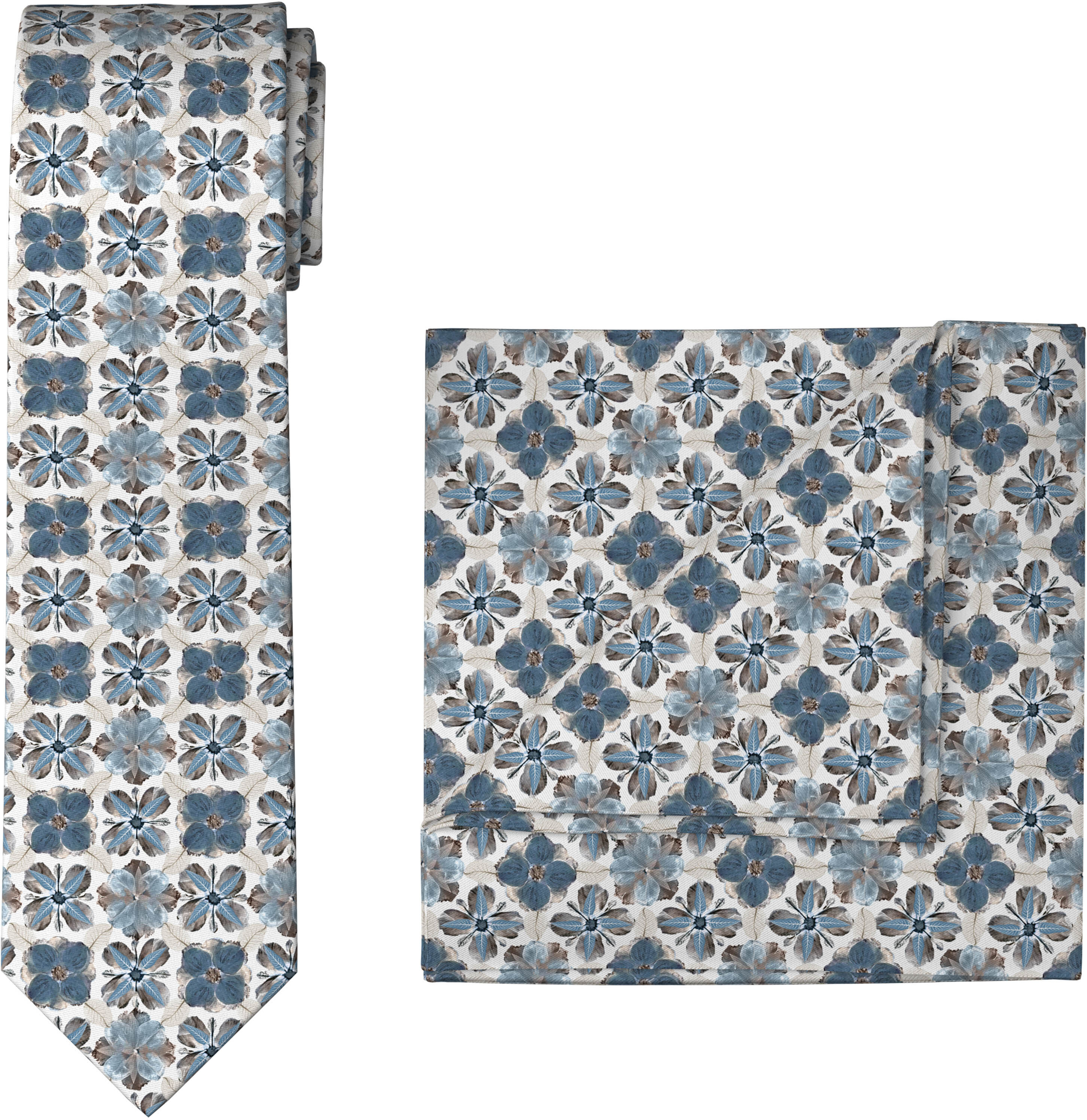 Krawatte OLYMP, Herren, bunt (bleu), Web, Baumwolle, gemustert, Krawatten Krawatte, Set mit Einstecktuch bleu Einheitsgröße