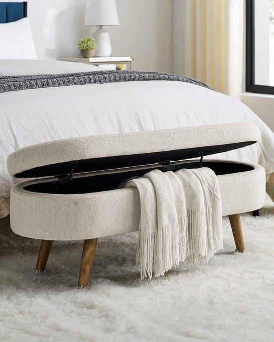 Famanu Aufbewahrungsbank oval mit Holzfüßen - beige, 110 cm