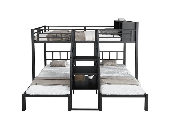 Redom Etagenbett 90/200 & 140/200 cm mit Treppe, Handläufen und Stauraum, Schwarz, Metall, 90x200 cm, Babymöbel & Kindermöbel, Kinderzimmer & Jugendzimmer, Stockbetten
