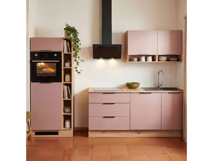 Autarke Küchenzeile Kalcu 270 cm 270 x 211 x 60cm Pink/Violett/Mauve Elektrogeräte Premium