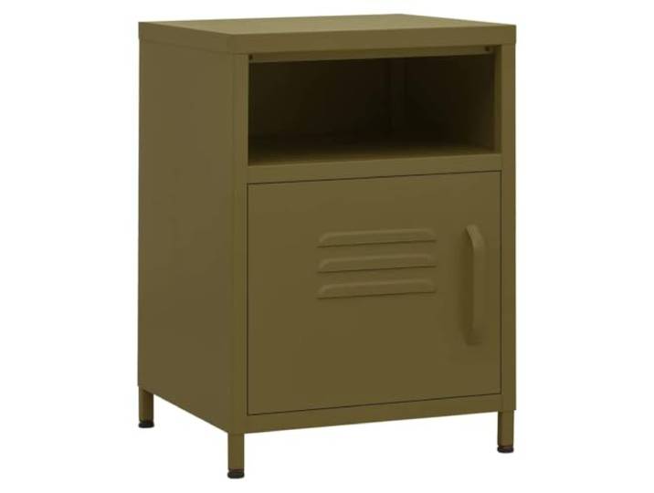 LKJephalotrop Nachttisch Olivgrün 35x35x51 cm Beistelltisch Stahl Kompakter Metallschrank fürs Schlafzimmer mit offenem Fach, Tür und höhenverstellbaren Füßen für Stabilität.