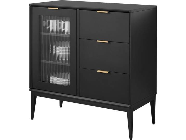Sideboard GOODPRODUCT Lavisha , schwarz, B:80cm H:83cm T:40cm, Sideboards, Sideboard, FSC-zertifiziertes Holz kombiniert Melamin, verchromten Metallgriffen