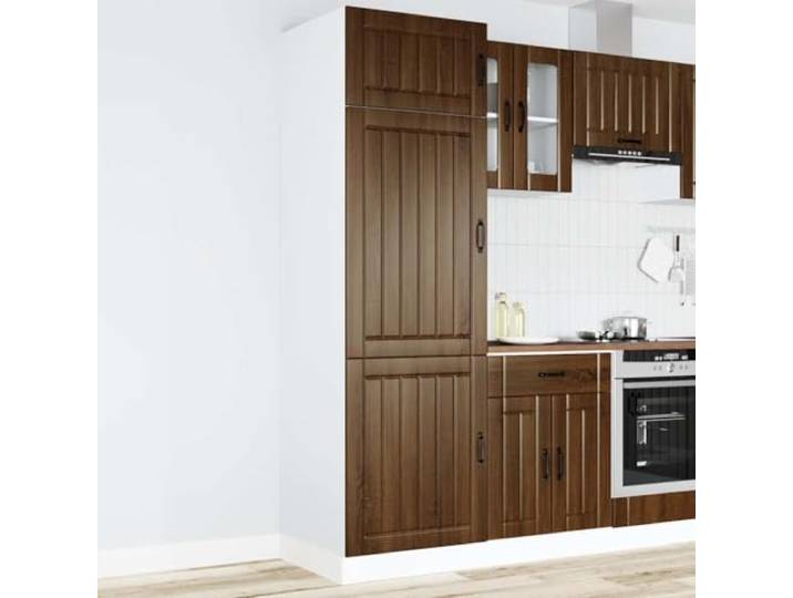 RJPLMFV Küchenschrank aus Holz, Eiche, Braun Verstellbare Füße, praktische Türen, leicht zu reinigen, Wandbefestigung inklusive