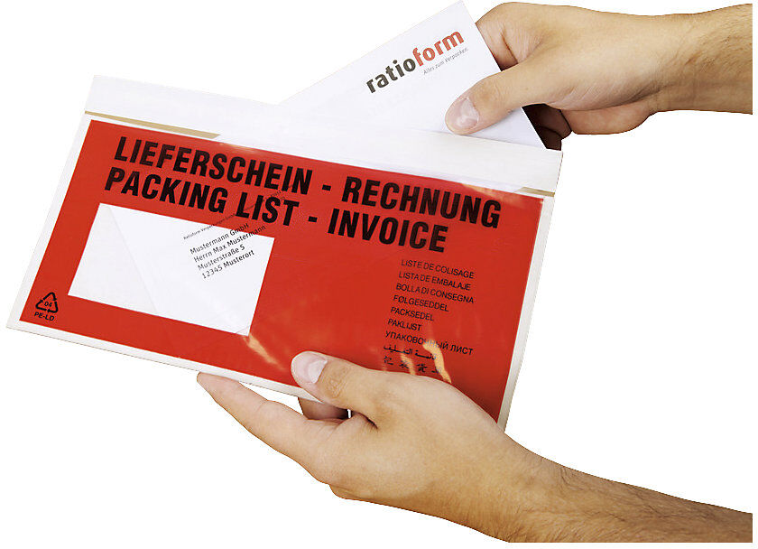 Dokumententaschen Premium, Aufdruck Lieferschein - Rechnung, VE 500 Stk, LxB 240 x 140 mm ratioform