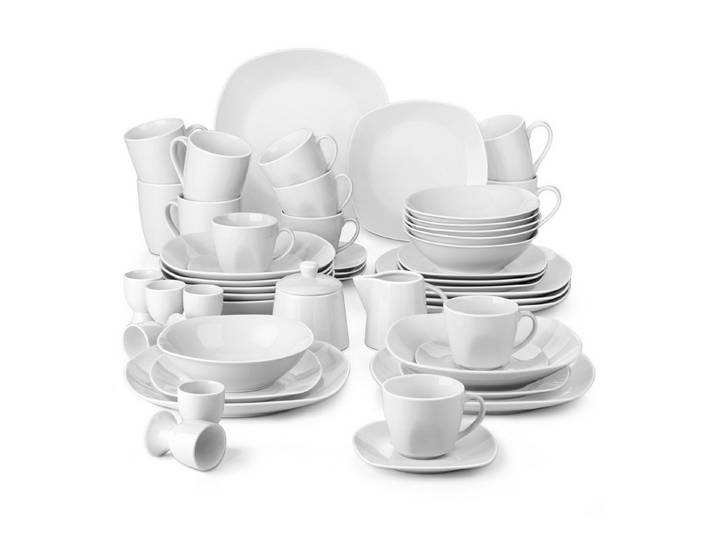 MALACASA Geschirr-Set Weiß Porzellan Geschirrset für 6/4 Personen (50-tlg), 6 Personen, Porzellan