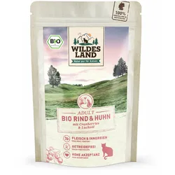 48x85 g Wildes Land BIO Adult Nassfutter für Katzen - Rind & Huhn mit Cranberry