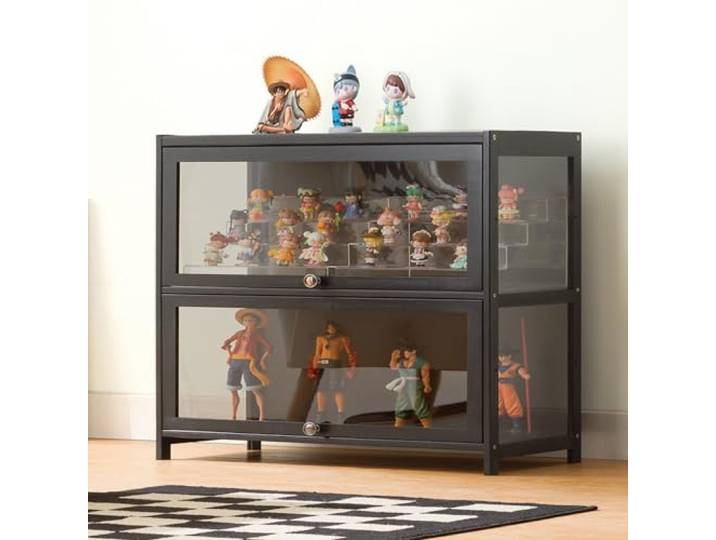 JSWHYBD Curio-vitrine Mit Acrylglastür, 1-5-stufige Vitrine, Vitrinen Aus Natürlichem Bambus Für Sammlerstücke, Aufbewahrungsschrank Mit Hoher Kapazität Und Aufklappbarer Tür, Starke Tragfähigkeit