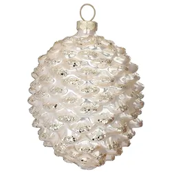 Holly & Jolly Glaszapfen 8cm Christbaumschmuck Weihnachtskugeln Tannenzapfen champagner creme