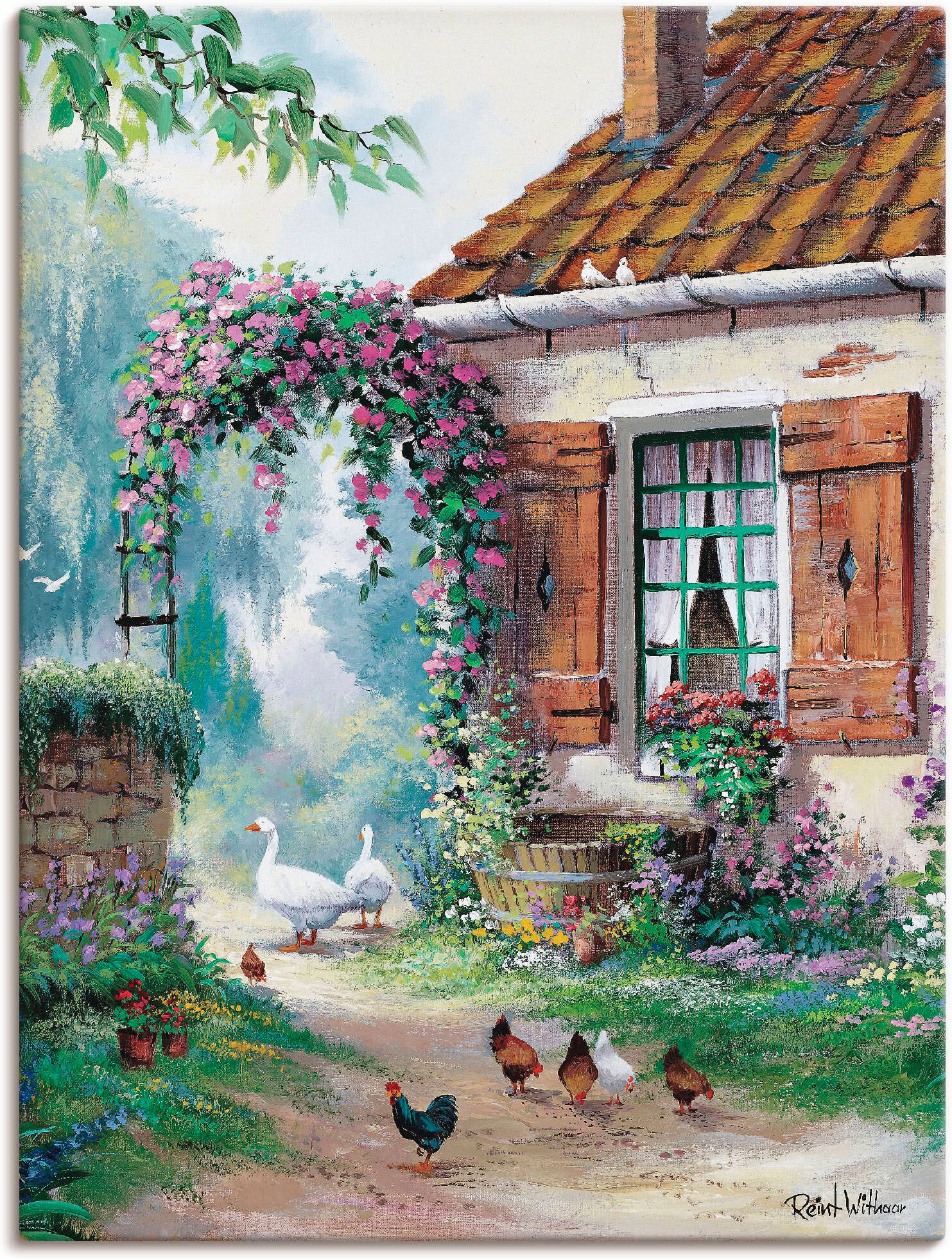 Leinwandbild ARTLAND "Der Bauernhof", grün (farbe bild(er): grün), B:60cm H:80cm, Bilder, Leinwandbild, auf Holzrahmen gespannt farbe bild(er): grün B/H/T: 60cm x 80cm, Leinwandbild Garten Hochformat, 1 Stk.