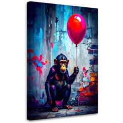 LEINWANDBILD Affe mit Ballon Graffiti Straßenkunst 70x100cm