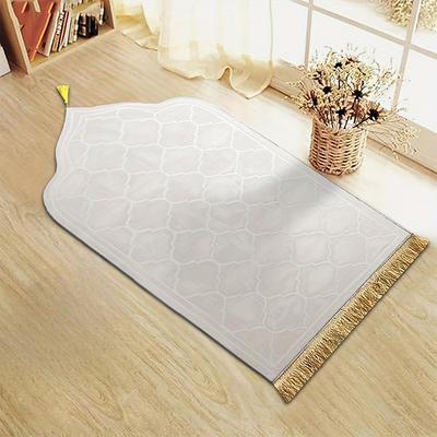 Luxury Plush Islamic Prayer Mat With Tassels Thick Padded Muslim Prayer Rug white