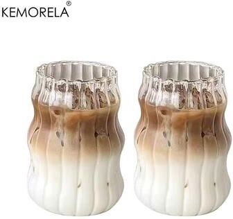 Inspired Finds Heat Resistant Glass Tumbler Set Transparent Striped Drinkware For Tea, Coffee, Juice & Beer 2pcs a