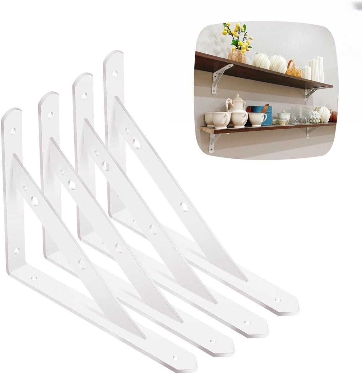 Heavy Duty Plankbeugels Wit - 8 inch Zwevende Planksteunen voor Muurdecoratie