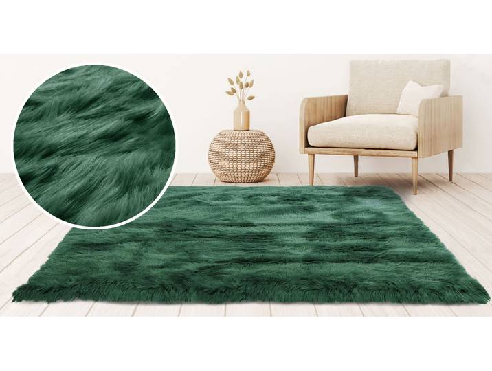 Hochflor-Teppich GOODPRODUCT Valeria, Fellteppich, kuschelig, flauschig Gr. 2, grün (flaschengrün), B:80cm H:60mm L:150cm, Kunstfaser, Teppiche, Hochflor-Teppich, Kunstfell, weiche Teppiche, Wohnzimmer, Schlafzimmer, Esszimmer