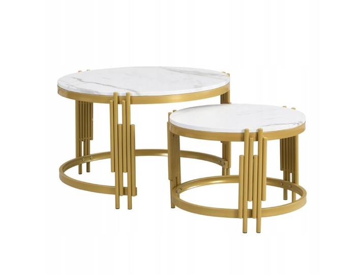 Table basse gigogne ronde effet marbre métal doré