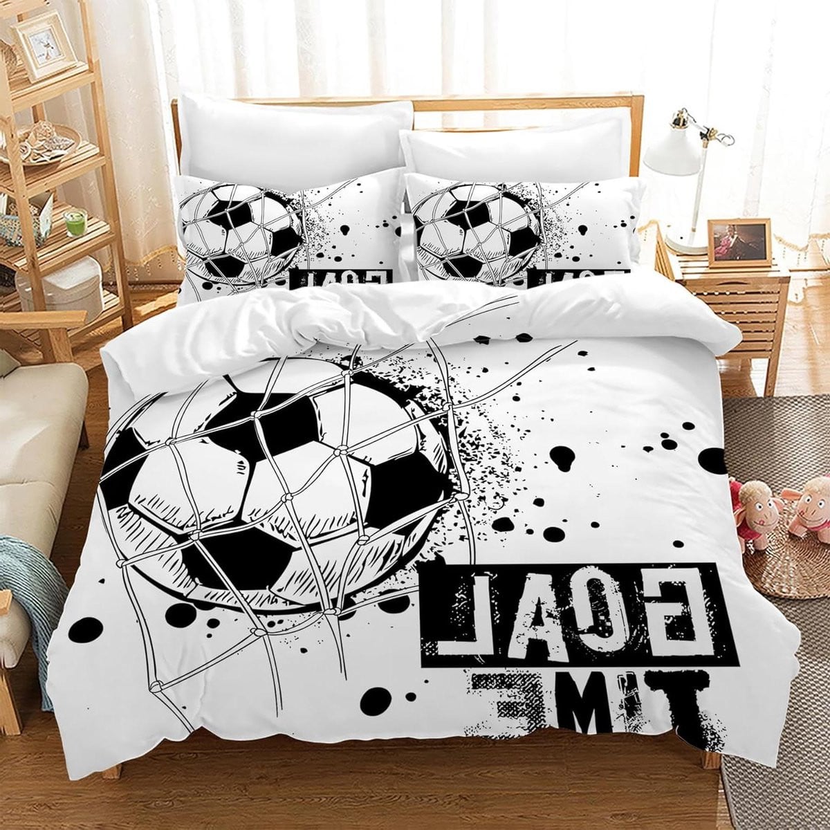 Dekbedovertrek Voetbal met 3D-print - Beddengoed Set - 135 x 200 cm