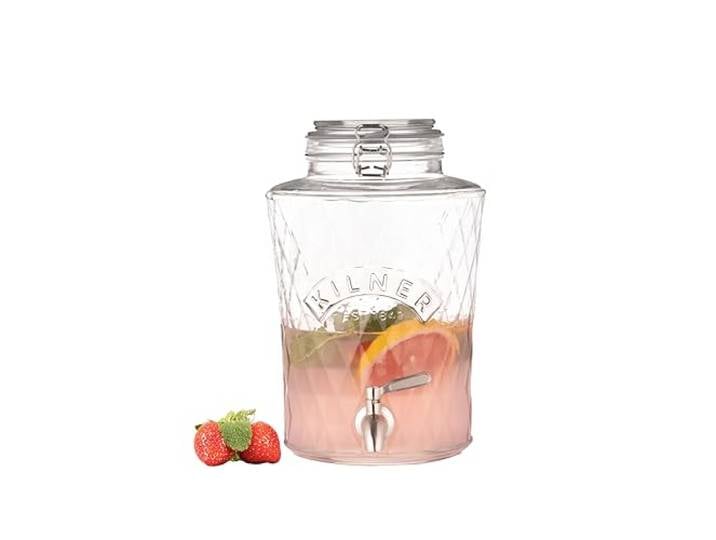 Kilner Diamond Distributeur de boissons en verre avec robinet en acier inoxydable\, couvercle hermétique à clip et joint en silicone\, idéal pour les jus\, cocktails et boissons infusées 5 l