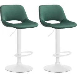 CLP 2er Set Barhocker Camden Samt weiß   Farbe: grün, Material Gestell: Metall matt weiss