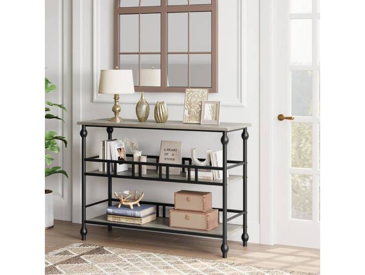 Étagère à colonnes romaines - LUNSY - Design vintage - 3 niveaux - 110x30x80 cm - Gris - Supporte jusqu'à 68 kg