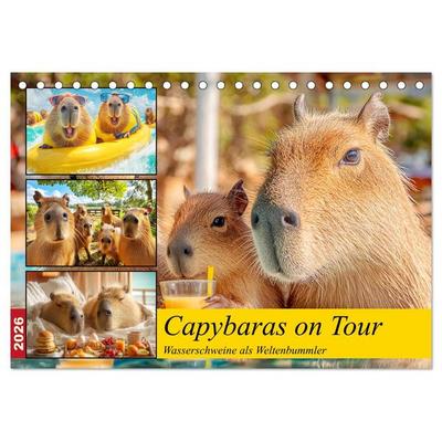 Capybaras on Tour. Wasserschweine als Weltenbummler (Tischkalender 2026 DIN A5 quer), CALVENDO Monatskalender