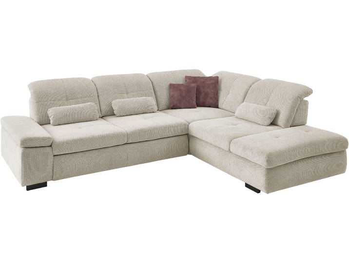 Ecksofa, Kaltschaum-Polsterung, Beige, 312×260 cm, Sitztiefenverstellung & Armlehne Links, Modern