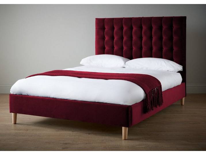 Xlmoebel Polsterbett Doppelbett Chesterfield aus rotem Luxus-Samttextil (Chesterfield bed), Hergestellt in Europa