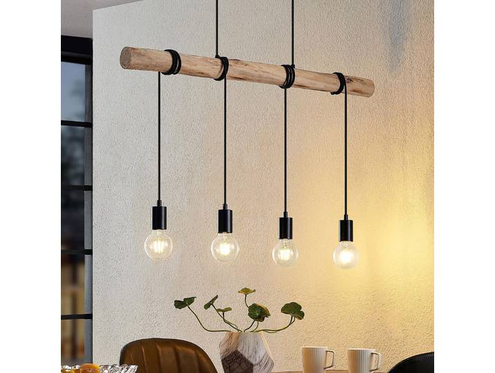 Ferris 4 Pendelleuchte Wood/Black - Lindby - Esszimmer - Vintage - Metall - Mehrflammig