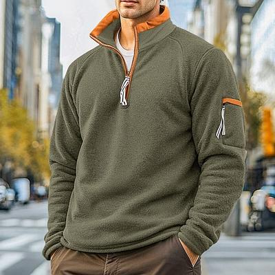 Herren Sweatshirt Pullover Polarvlies Sweatshirt mit Viertelreißverschluss Schwarz Armeegrün Marineblau Khaki Troyer Halber Reißverschluss Glatt Tasche Sport Natur Täglich Festtage Strassenmode