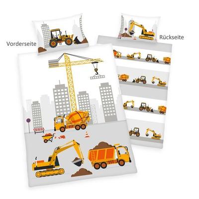 babybest® 2685207063 - Baustelle Flanell-Bettwäsche, 40x60 cm + 100x135 cm, 100% Baumwolle