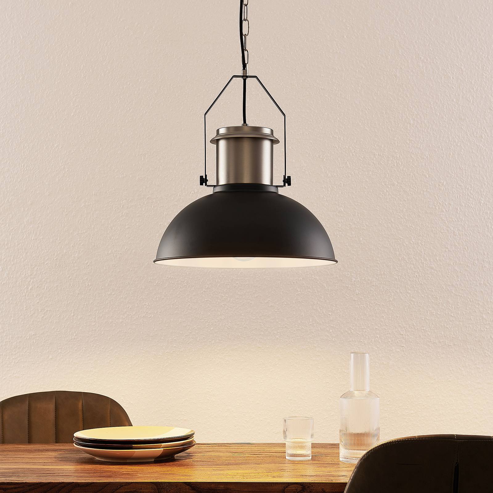 Pendant Light Freitjof Lindby, dimmable, Black, Living / Dining Room, metal, Industrial Design, Ceiling Light