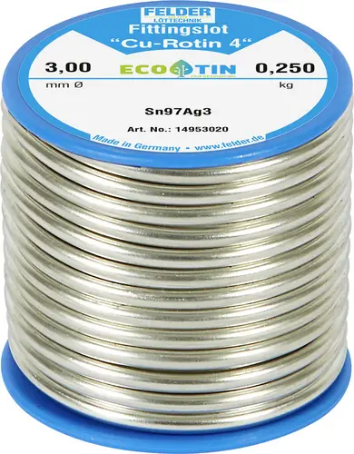 Felder Cu-Rotin 4 Lötzinn Spule, bleifrei Sn97Ag3 250g 3mm